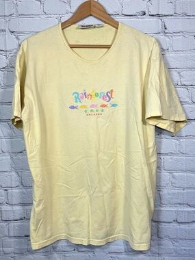Vintage Rainforest Cafe Orlando T Shirt Womens Size Large Yellow Souvenir